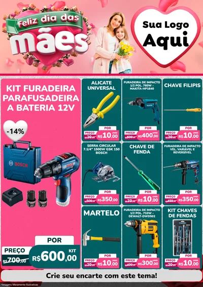 Modelo de Encarte para Encarte A4 Vertical com o tema Feliz Dia das Mães para Maquinas e Ferramentas