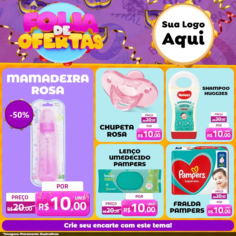 Modelo de Rede Social para Feed Facebook com o tema Folia de Ofertas para Bebês