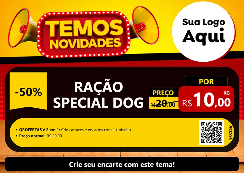 Modelo de Cartaz para Cartaz A4 Horizontal com o tema Temos Novidades para Pet Shop