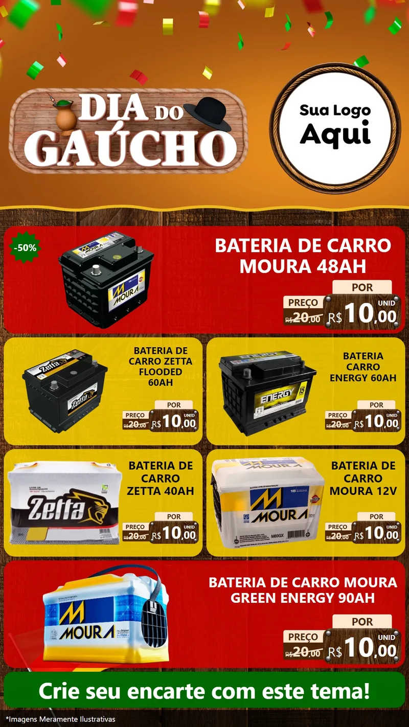 Modelo de TV para TV Vertical com o tema Dia do Gaúcho para Baterias Elétricas