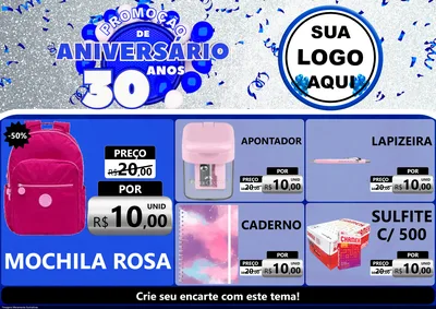Modelo de Encarte para Encarte A4 Horizontal com o tema Promoção de Aniversário - 30 Anos para Papelaria