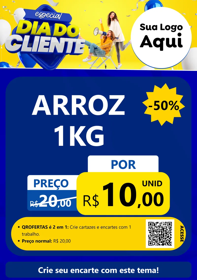 Modelo de Cartaz para Cartaz A4 Vertical com o tema Especial Dia do Cliente para Supermercado