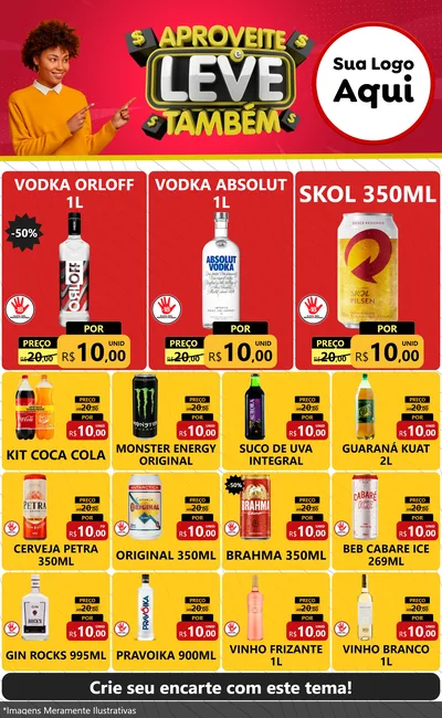 Modelo de Encarte para Encarte Grande com o tema Aproveite e Leve Também para Distribuidora de bebidas