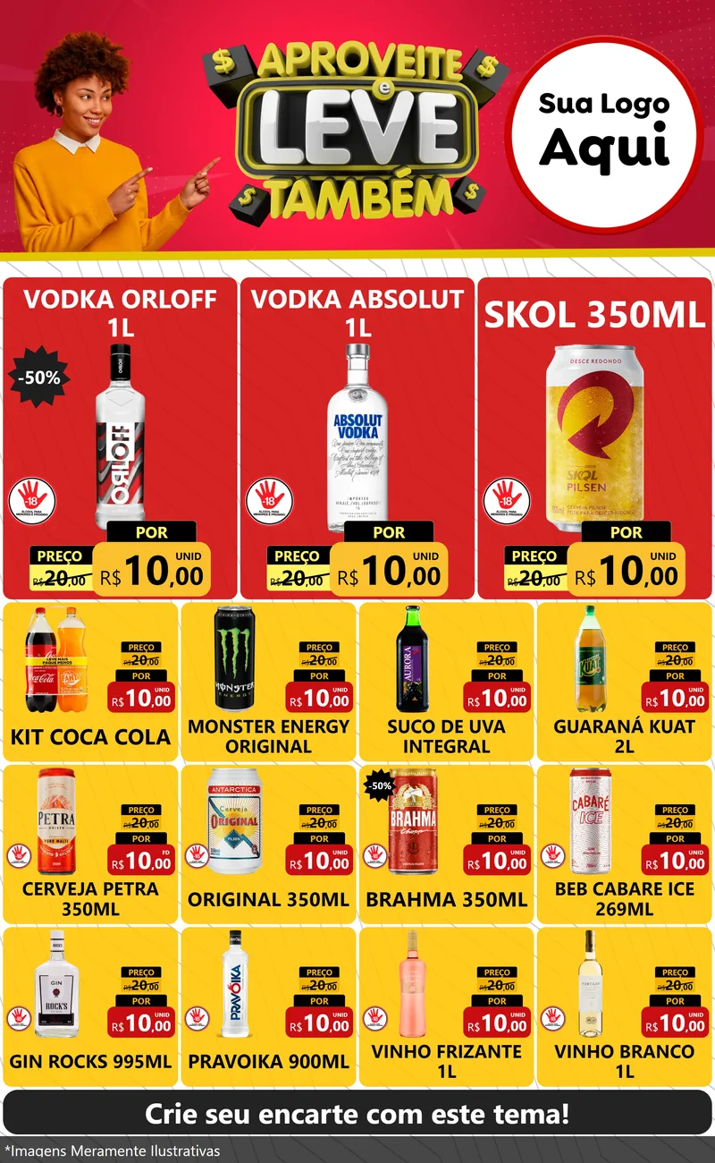 Modelo de Encarte para Encarte Grande com o tema Aproveite e Leve Também para Distribuidora de bebidas