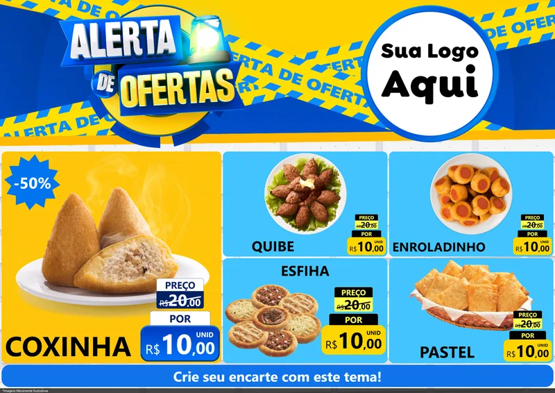 Modelo de Encarte para Encarte A4 Horizontal com o tema Alerta de Ofertas para Salgadaria