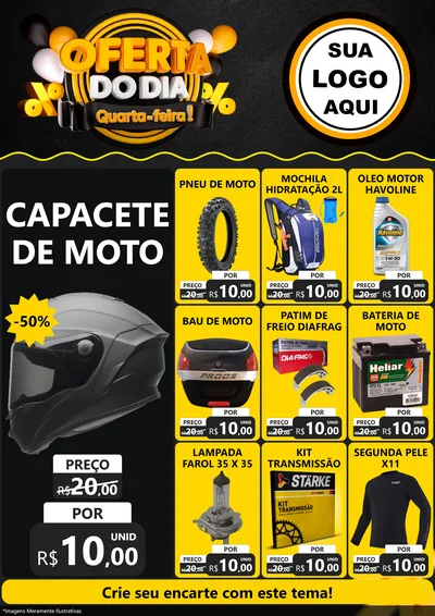 Modelo de Encarte para Encarte A4 Vertical com o tema Oferta do Dia - Quarta Feira! para Moto peças