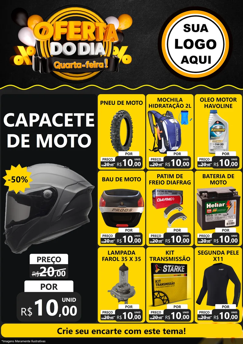 Modelo de Encarte para Encarte A4 Vertical com o tema Oferta do Dia - Quarta Feira! para Moto peças