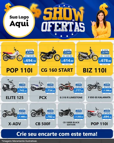 Modelo de Rede Social para Feed Instagram com o tema Show de Ofertas para Concessionaria de Motos