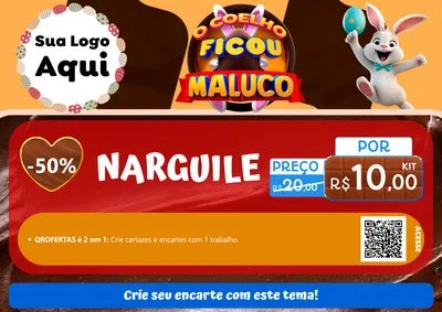 Modelo de Cartaz para Cartaz A4 Horizontal com o tema O Coelho Ficou Maluco - Páscoa para Tabacaria