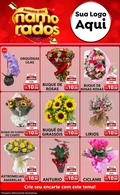 Modelo de Encarte para Encarte Grande com o tema Semana dos namorados para Floricultura e jardim