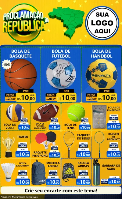 Modelo de Encarte para Encarte Grande com o tema Proclamação da República para Artigos Esportivos