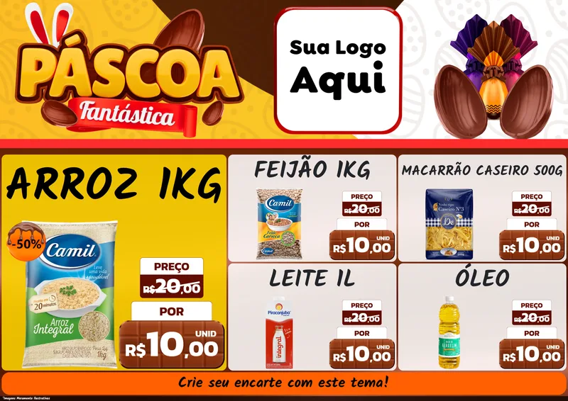 Modelo de Encarte para Encarte A4 Horizontal com o tema Páscoa Fantástica para Supermercado