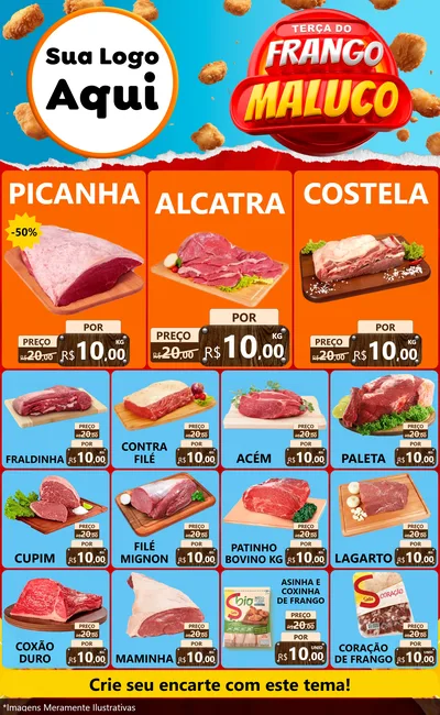 Modelo de Encarte para Encarte Grande com o tema Terça do Frango Maluco para Açougue