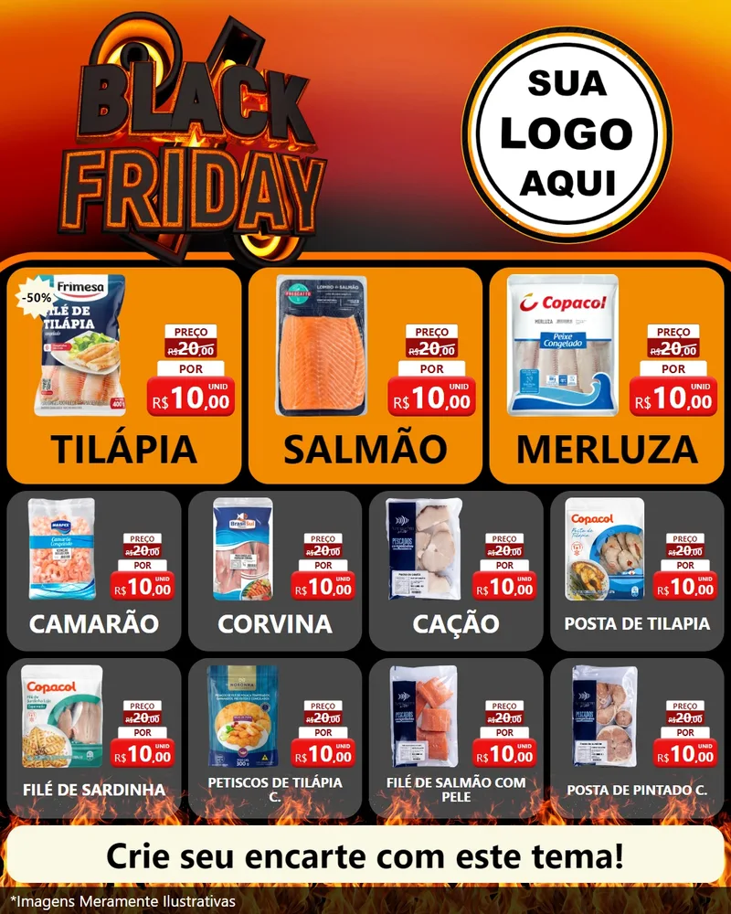 Modelo de Rede Social para Feed Instagram com o tema Black Friday para Peixaria