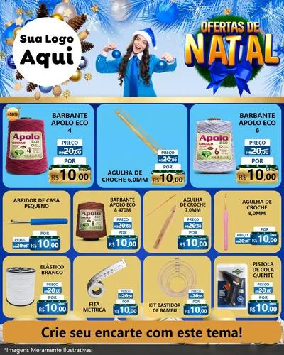 Modelo de Rede Social para Feed Instagram com o tema Ofertas de Natal para Armarinho e Aviamentos