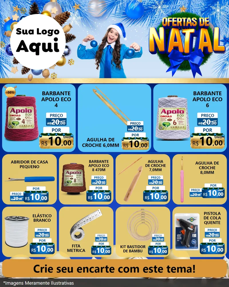 Modelo de Rede Social para Feed Instagram com o tema Ofertas de Natal para Armarinho e Aviamentos