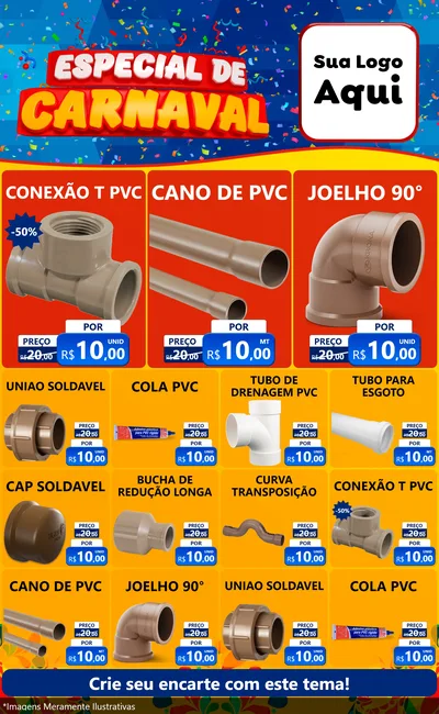 Modelo de Encarte para Encarte Grande com o tema Especial de Carnaval para Tubos e conexões