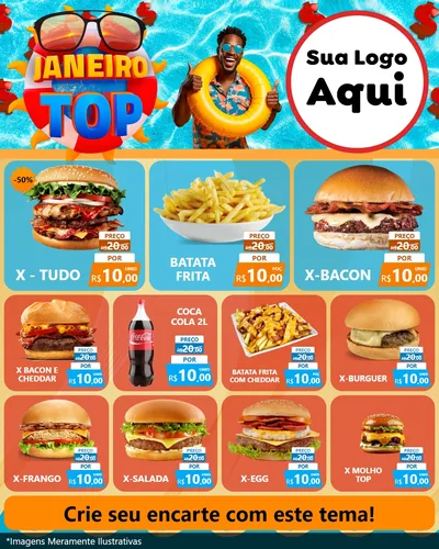 Modelo de Rede Social para Feed Instagram com o tema Janeiro Top para Hamburgueria