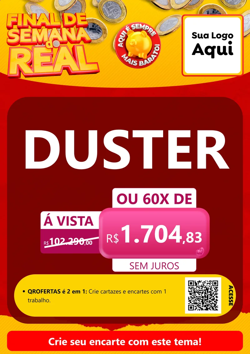 Modelo de Cartaz para Cartaz A4 Vertical com o tema Final de Semana do Real para Concessionaria de Carros