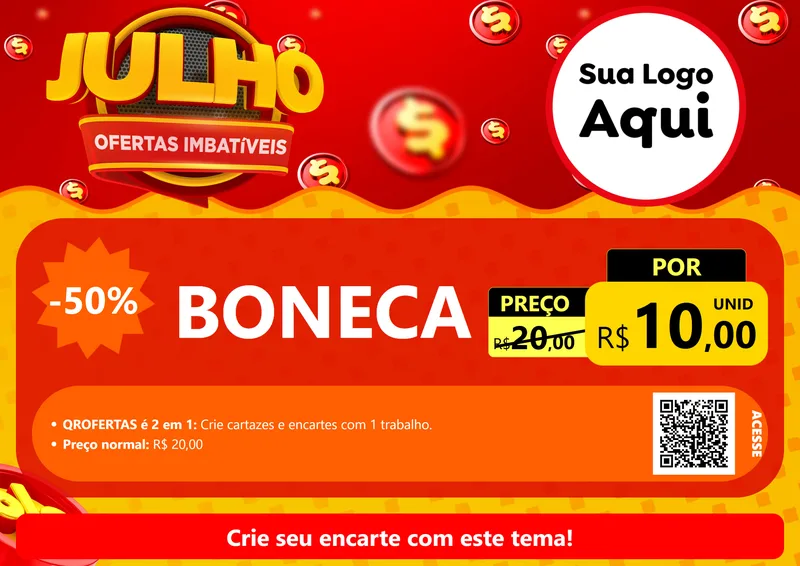 Modelo de Cartaz para Cartaz A4 Horizontal com o tema Julho Ofertas Imbatíveis para Brinquedos