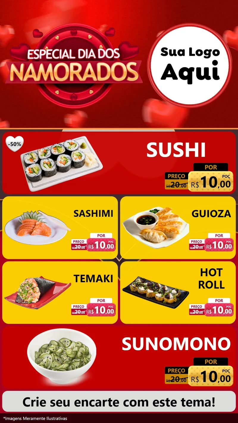 Modelo de TV para TV Vertical com o tema Especial Dia Dos Namorados para Comida japonesa