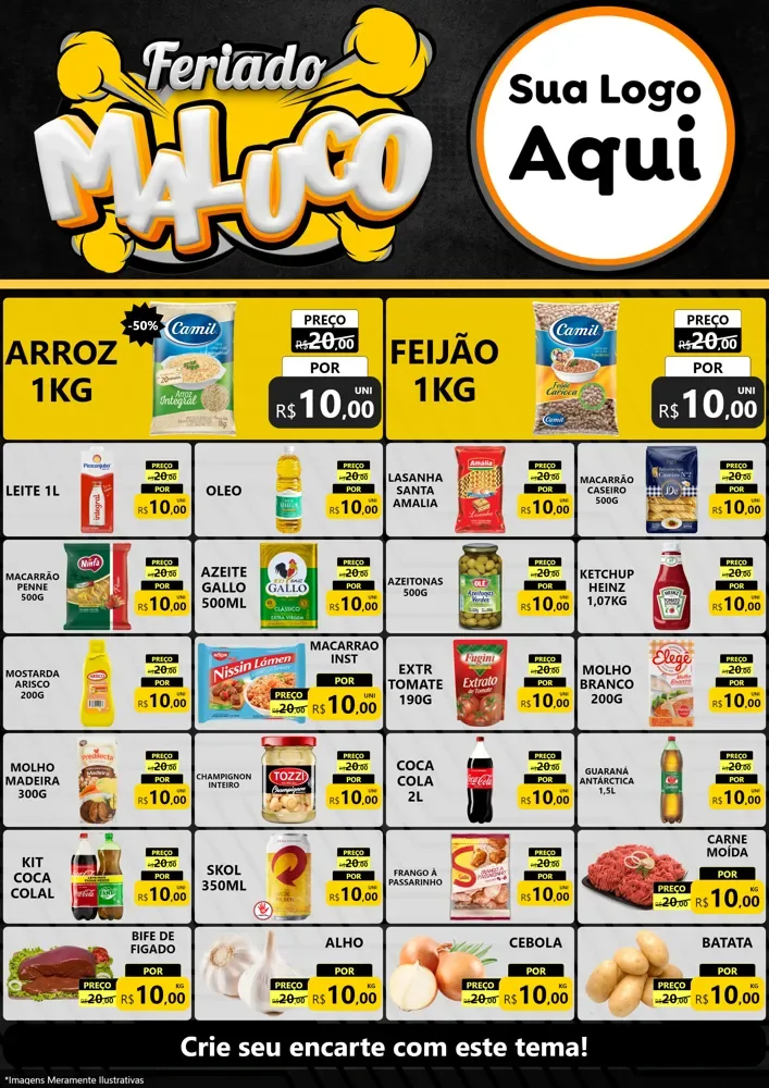 Modelo de Encarte para Encarte A4 Vertical com o tema Feriado Maluco para Supermercado