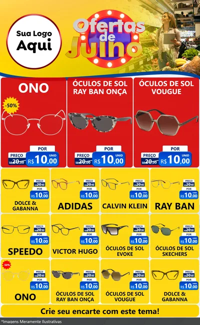 Modelo de Encarte para Encarte Grande com o tema Ofertas de Julho para Óticas