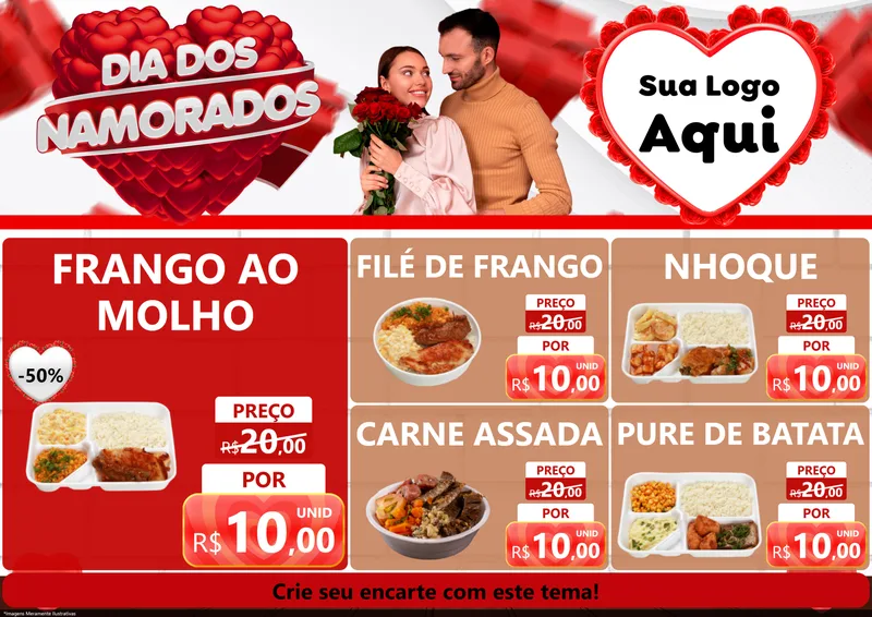 Modelo de Encarte para Encarte A4 Horizontal com o tema Dia dos Namorados para Restaurante
