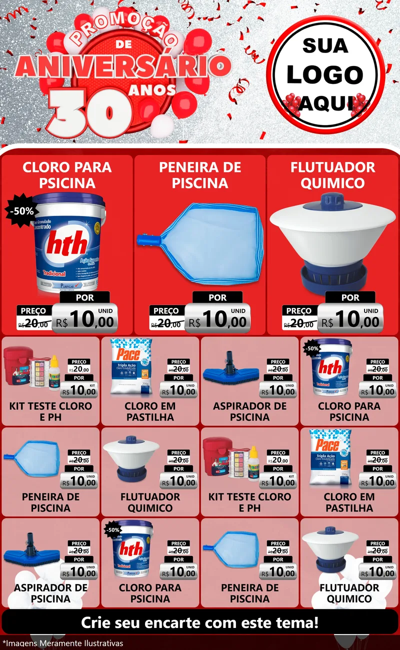 Modelo de Encarte para Encarte Grande com o tema Promoção de Aniversário - 30 Anos para Produtos para Piscina