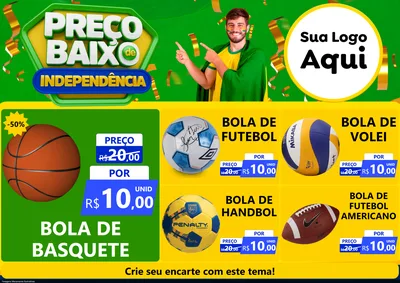 Modelo de Encarte para Encarte A4 Horizontal com o tema Preço Baixo de Independência para Artigos Esportivos