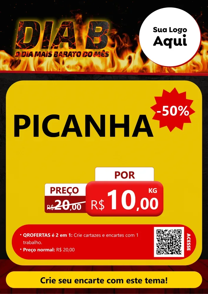 Modelo de Cartaz para Cartaz A4 Vertical com o tema Dia B para Açougue