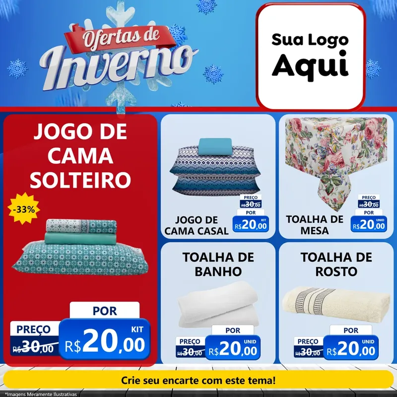 Modelo de Rede Social para Feed Facebook com o tema Ofertas de Inverno para Cama, Mesa e Banho