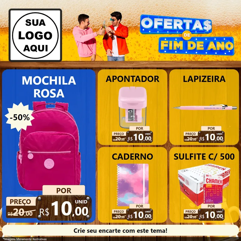 Modelo de Rede Social para Feed Facebook com o tema Ofertas de Fim de Ano para Papelaria