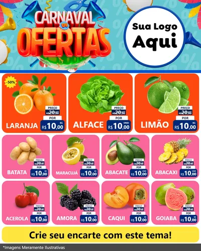 Modelo de Rede Social para Feed Instagram com o tema Carnaval de Ofertas para Hortifrúti