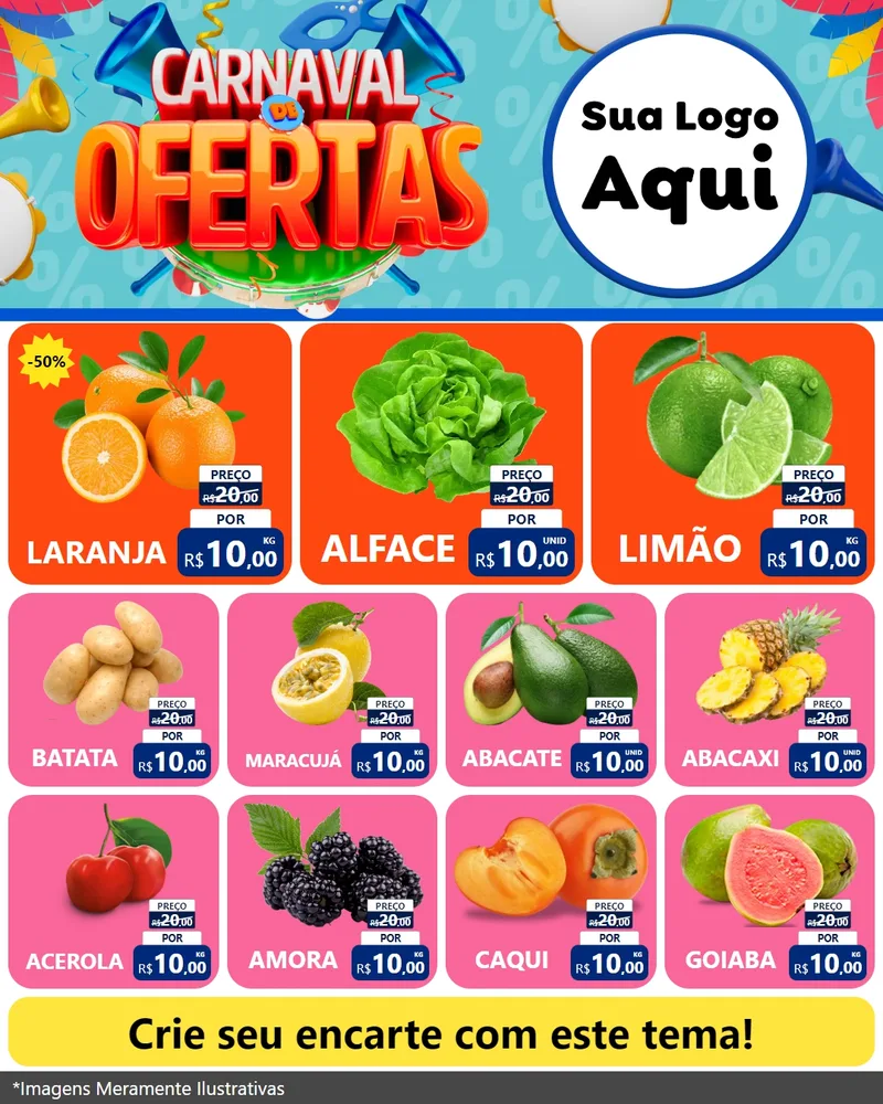 Modelo de Rede Social para Feed Instagram com o tema Carnaval de Ofertas para Hortifrúti