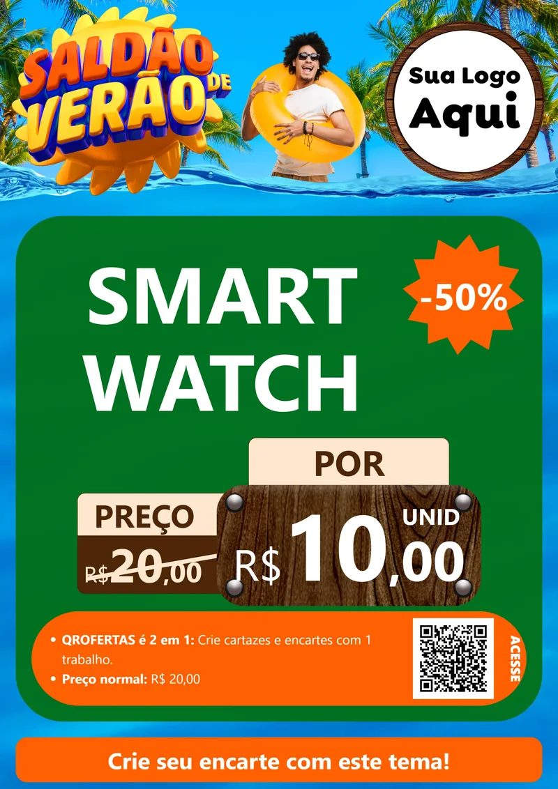 Modelo de Cartaz para Cartaz A4 Vertical com o tema Saldão de Verão para Informática