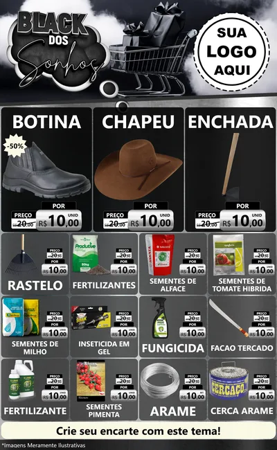 Modelo de Encarte para Encarte Grande com o tema Black dos Sonhos para Agropecuária