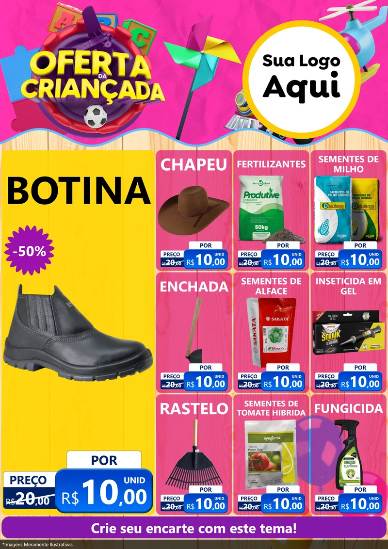 Modelo de Encarte para Encarte A4 Vertical com o tema Oferta da Criançada para Agropecuária