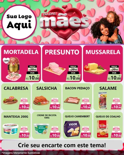 Modelo de Rede Social para Feed Instagram com o tema Dia das Mães para Frios e Laticínios
