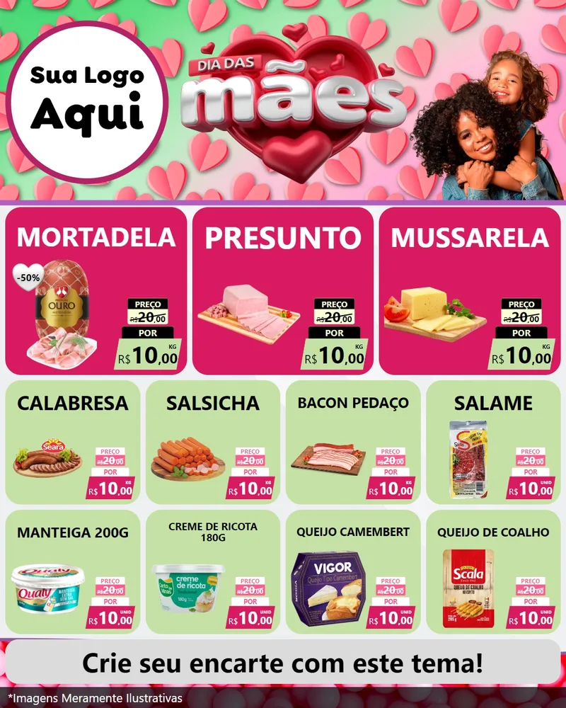 Modelo de Rede Social para Feed Instagram com o tema Dia das Mães para Frios e Laticínios