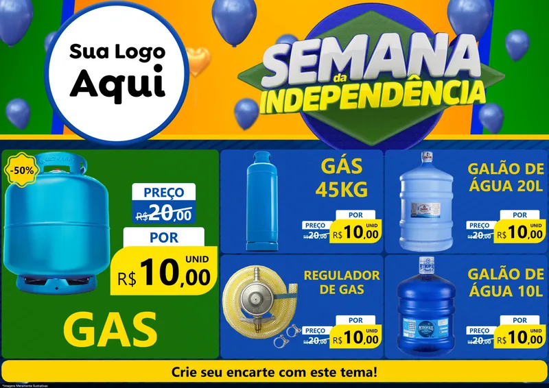 Modelo de Encarte para Encarte A4 Horizontal com o tema Semana da Independência para Água e gás