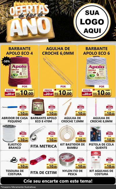 Modelo de Encarte para Encarte Grande com o tema Ofertas de Fim de Ano para Armarinho e Aviamentos