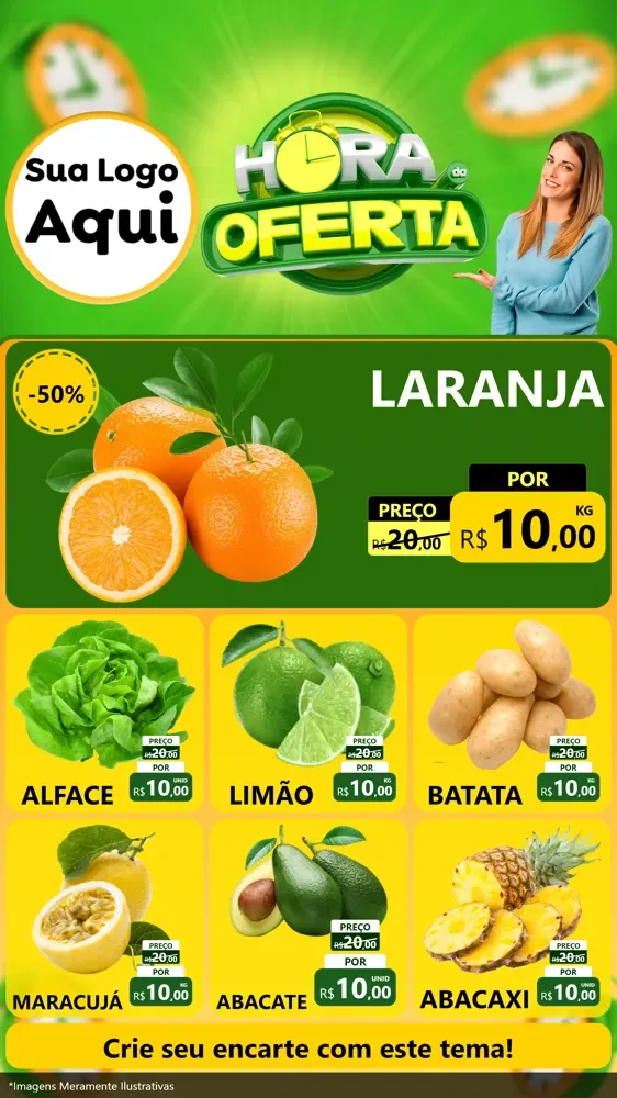 Modelo de Rede Social para Stories com o tema Hora da Oferta para Hortifrúti