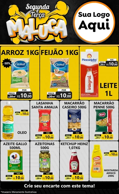 Modelo de Encarte para Encarte Grande com o tema Segunda e Terça Maluca para Supermercado