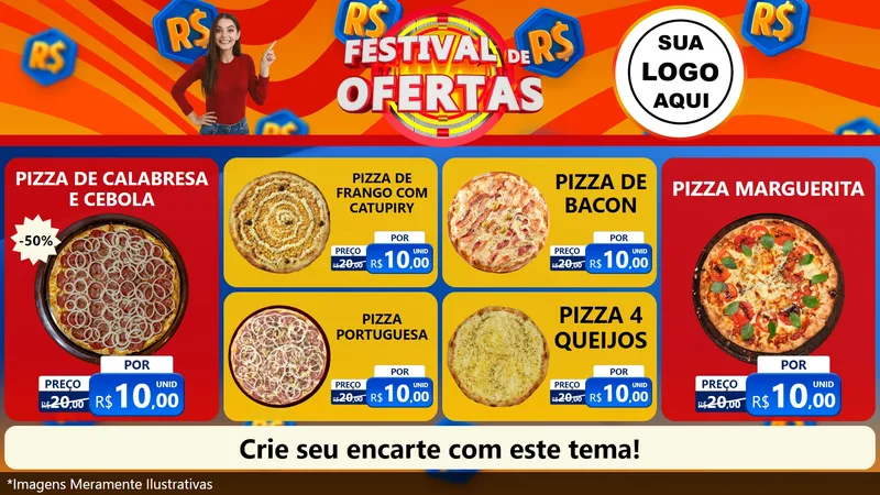 Modelo de TV para TV Horizontal com o tema Festival de Ofertas para Pizzaria