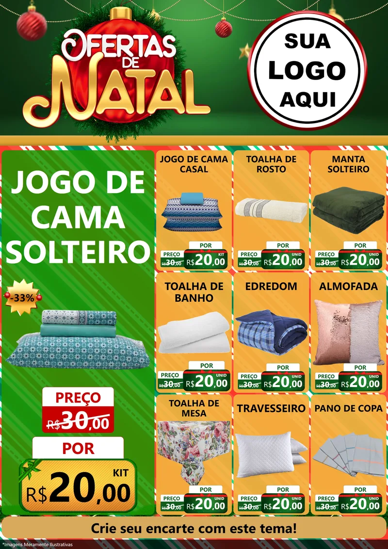 Modelo de Encarte para Encarte A4 Vertical com o tema Ofertas de Natal para Cama, Mesa e Banho