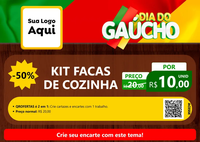 Modelo de Cartaz para Cartaz A4 Horizontal com o tema Dia do Gaúcho para Utilidades Domésticas