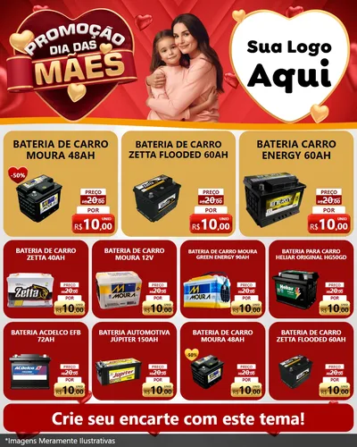 Modelo de Rede Social para Feed Instagram com o tema Promoção Dia das Mães para Baterias Elétricas