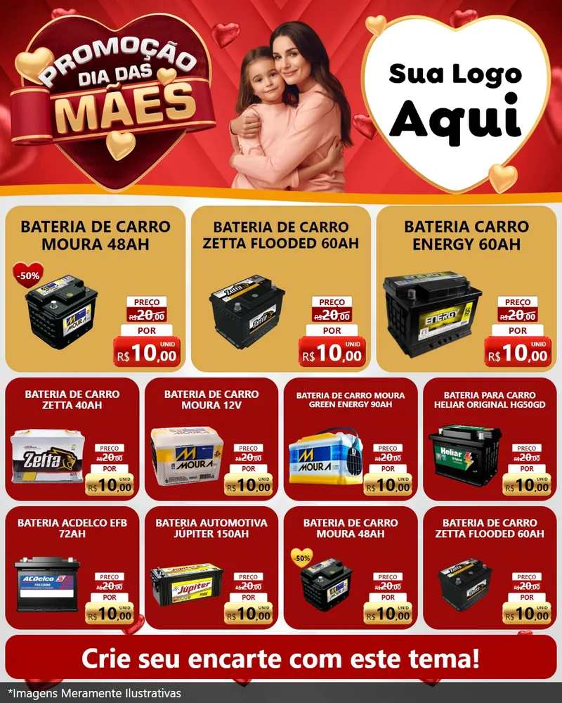 Modelo de Rede Social para Feed Instagram com o tema Promoção Dia das Mães para Baterias Elétricas