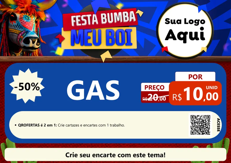 Modelo de Cartaz para Cartaz A4 Horizontal com o tema Festa Bumba meu Boi para Água e gás